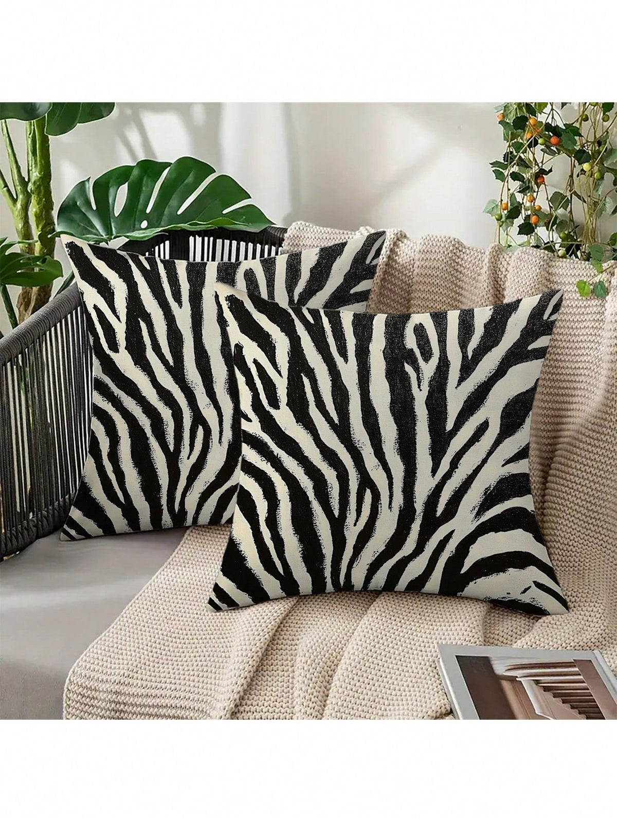 2pcs Black & White Abstract Texture Pillow Covers, 18" X 18", Decorative Throw Pillow Cases, Square Cushion Covers, Machine Washable With Zipper Closure, Suitable For Sofa, Bed, Bedroom, Car And Livin