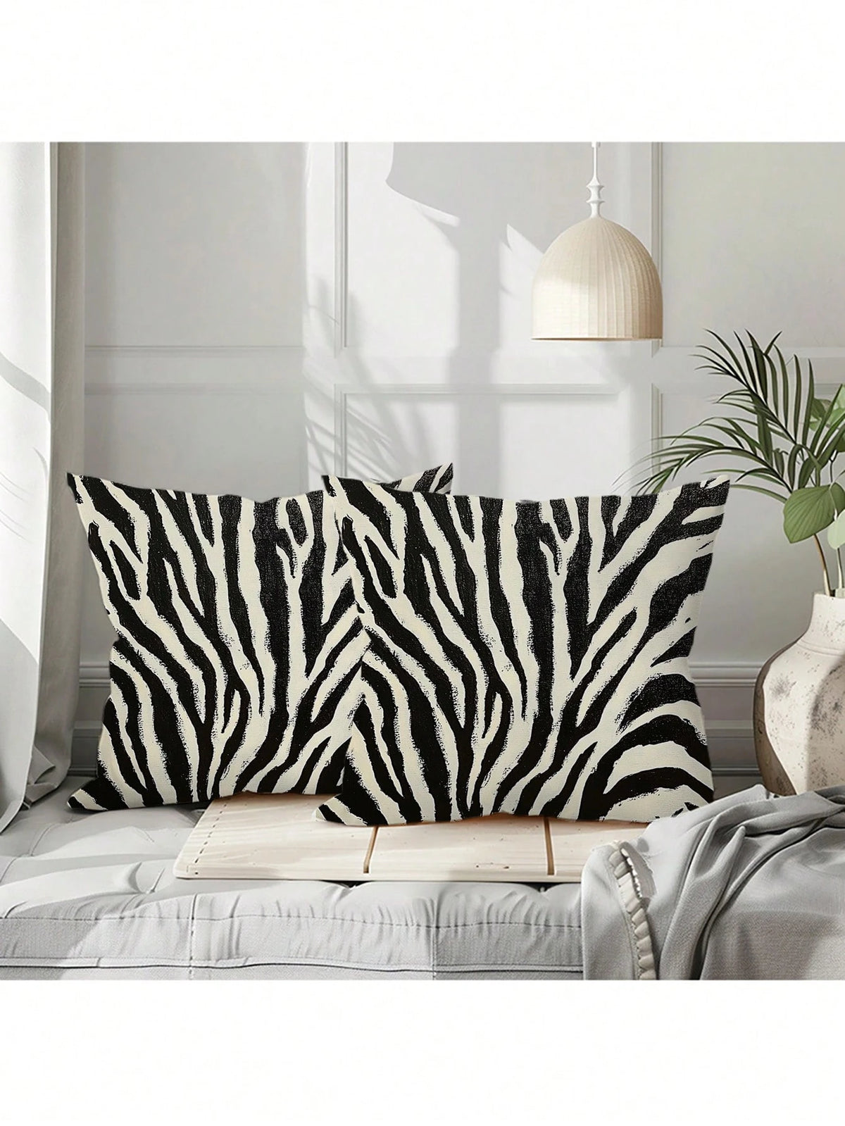 2pcs Black & White Abstract Texture Pillow Covers, 18" X 18", Decorative Throw Pillow Cases, Square Cushion Covers, Machine Washable With Zipper Closure, Suitable For Sofa, Bed, Bedroom, Car And Livin
