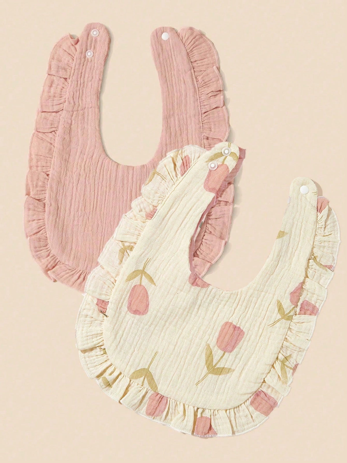2pcs Infant Bibs With Ruffle Trim Decor, Lace Edging Pure Cotton Soft Drool Scarf