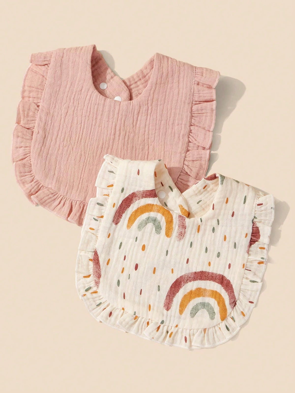 2pcs Infant Bibs With Ruffle Trim Decor, Lace Edging Pure Cotton Soft Drool Scarf