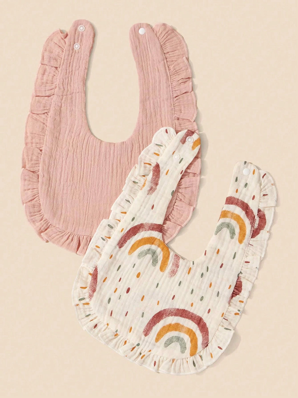2pcs Infant Bibs With Ruffle Trim Decor, Lace Edging Pure Cotton Soft Drool Scarf