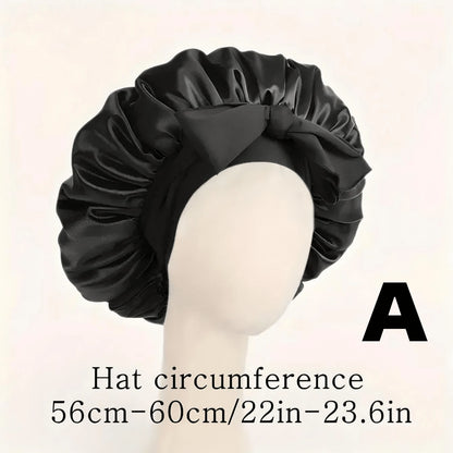 2pcs/Set "Spacious Space" Luxurious Solid Color Satin Bonnet With Satin Scrunchies Large Soft Y Bonnet For Sleeping Satin Hair Bonnet Night Cap Hair Care Hat With Tie Band Bonnets