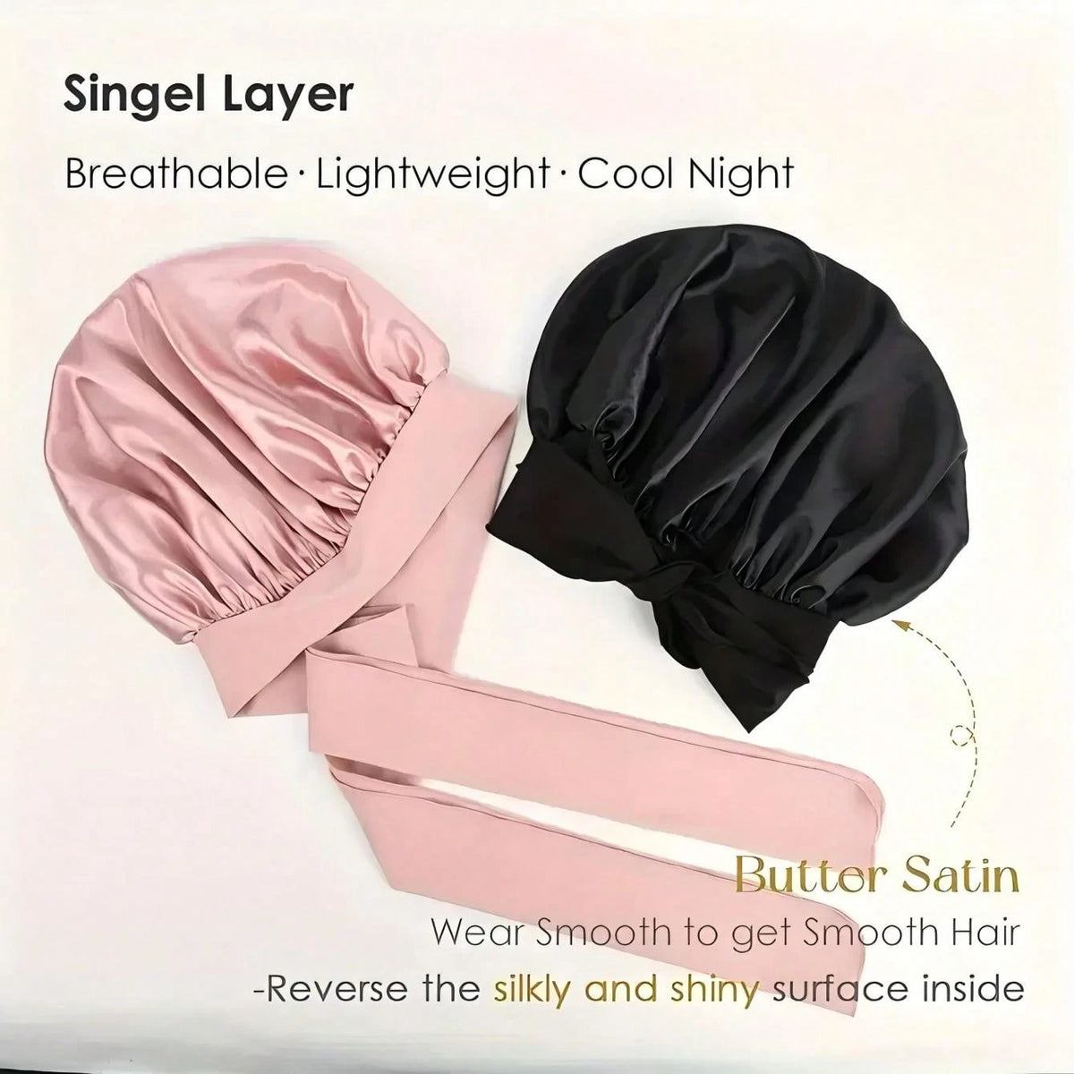 2pcs/Set "Spacious Space" Luxurious Solid Color Satin Bonnet With Satin Scrunchies Large Soft Y Bonnet For Sleeping Satin Hair Bonnet Night Cap Hair Care Hat With Tie Band Bonnets