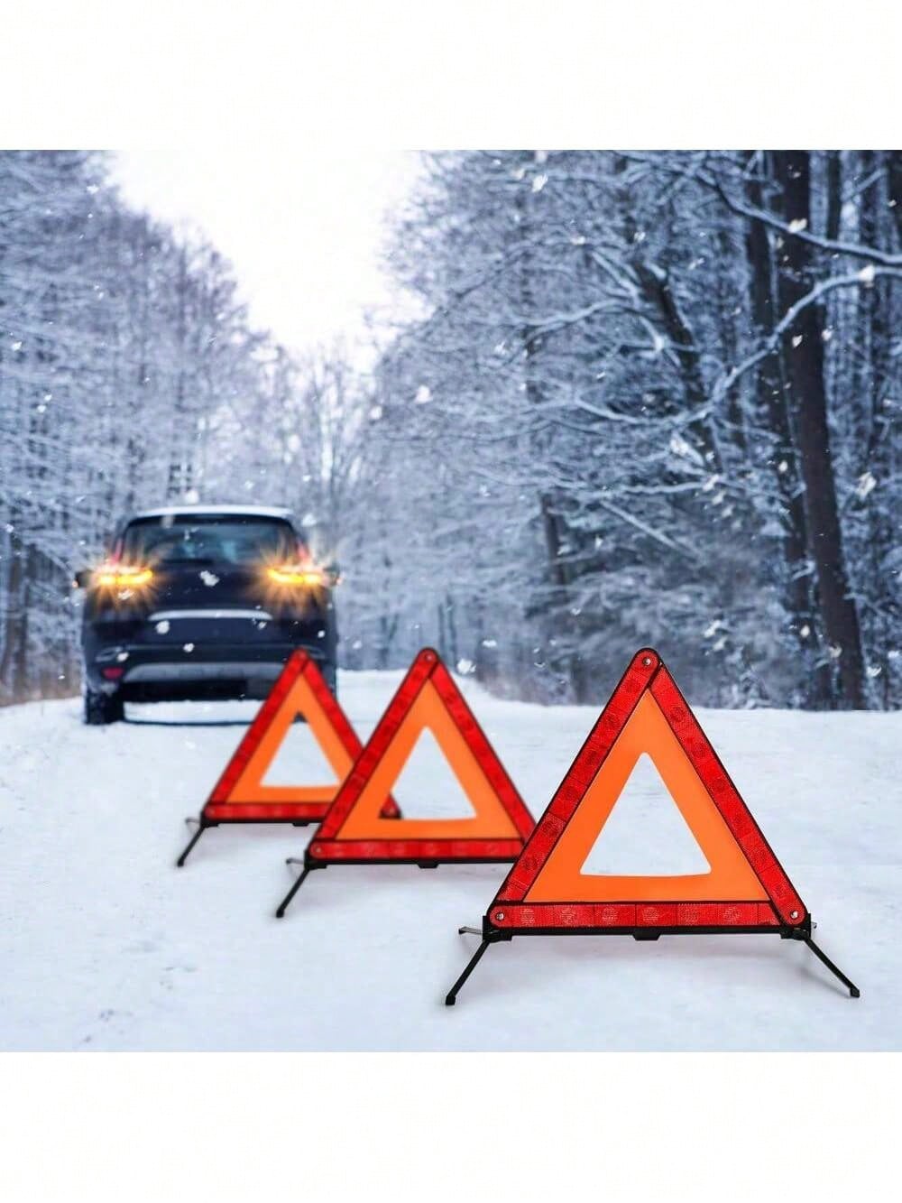 3 Pack Emergency Warning Triangles, Reflective Safety Triangle Kit For Vehicles And Roadside Emergencies