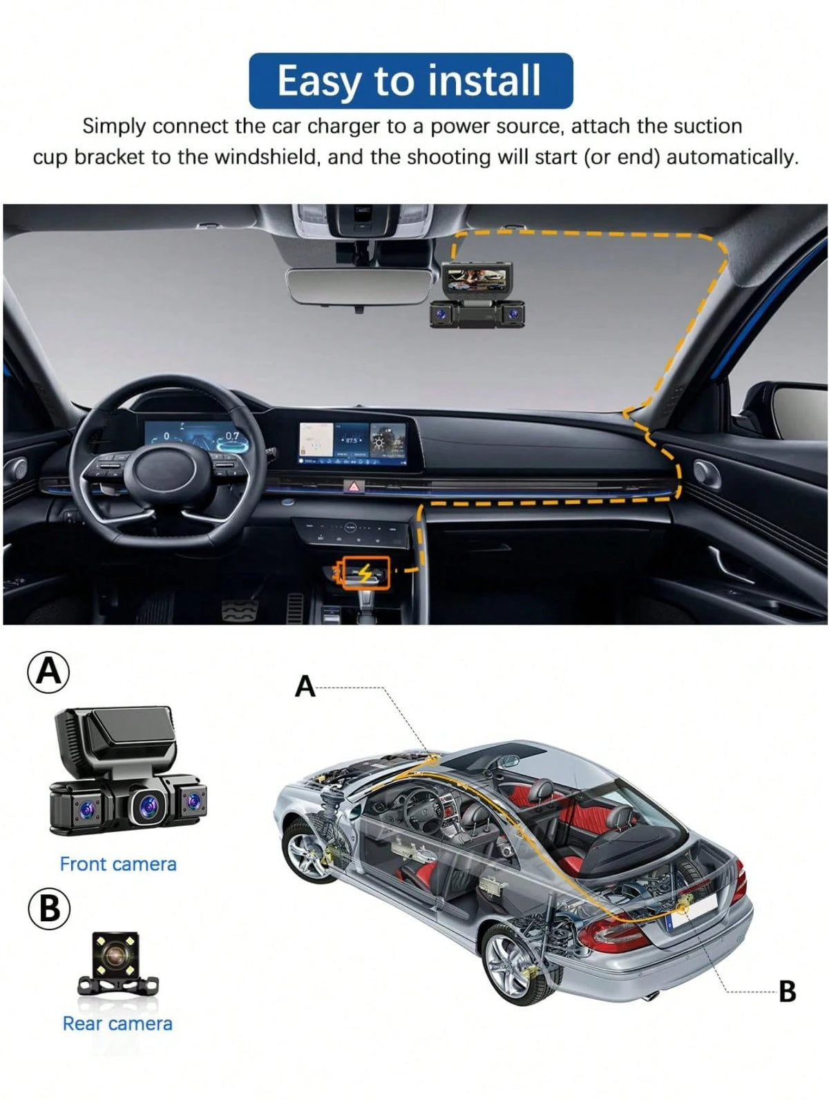 360° Panoramic 4-Channel Dash Cam With Front And Rear Dual Recording, Dual 1080P HD Lenses, 170° Wide Angle, 5GHz WiFi & App Control, Cyclic Recording, Night Vision, G-Sensor, Parking Monitoring, Incl