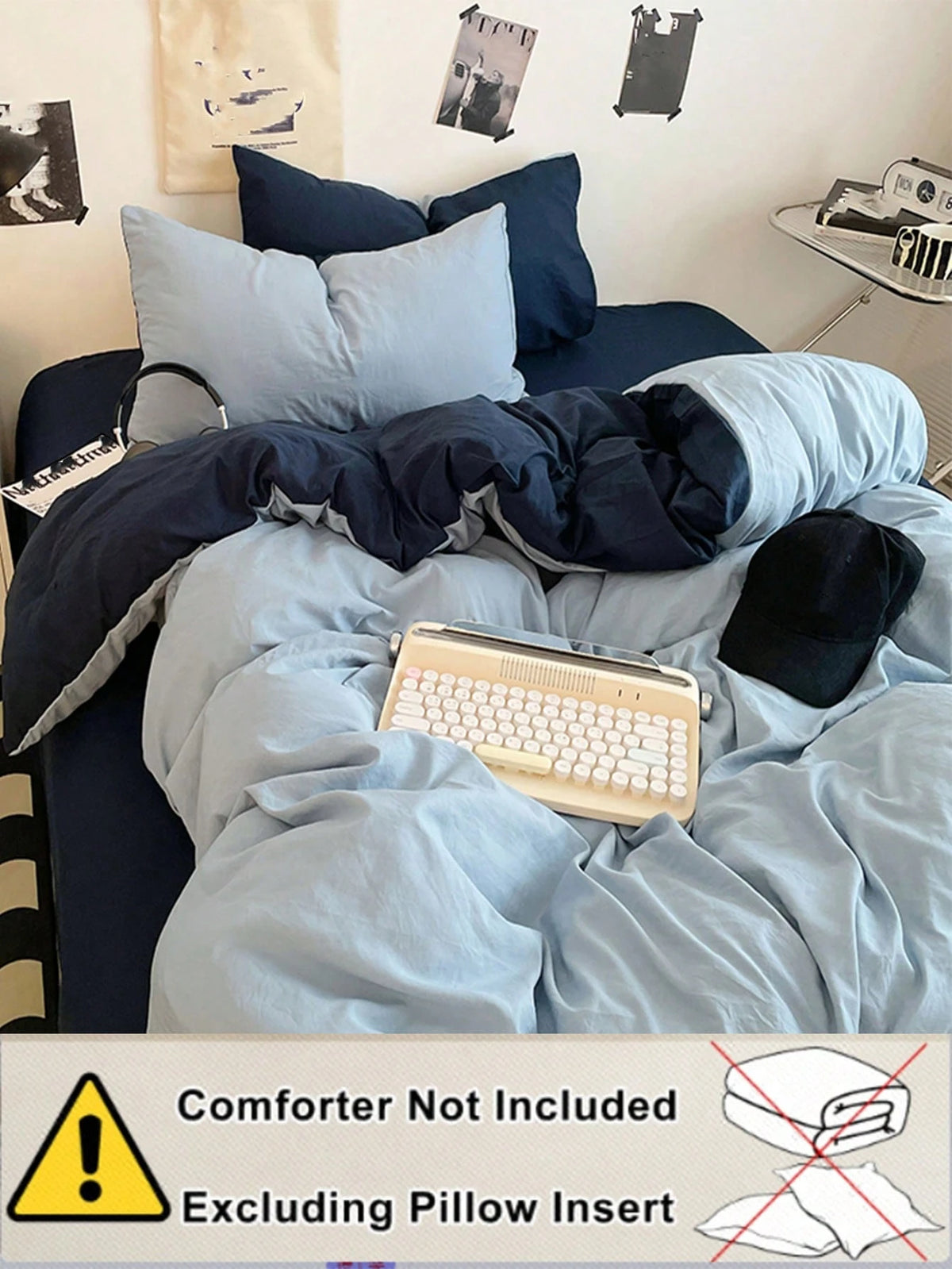 3pcs Light Blue & Dark Blue Super Soft Reversible Bedding Set, 1 Duvet Cover, 2 Pillow Shams, Suitable For Dorm Room Or Bedroom, Machine Washable