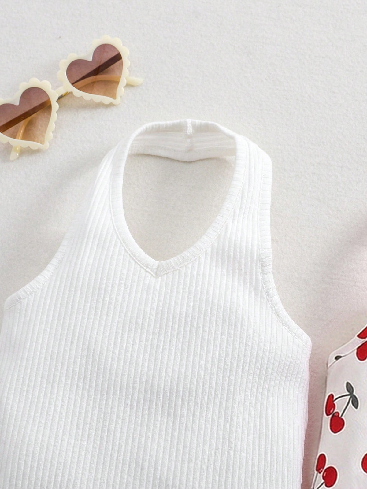 3pcs/Set Cute Solid Color Knit Camisole Romper For Baby Girls, Summer