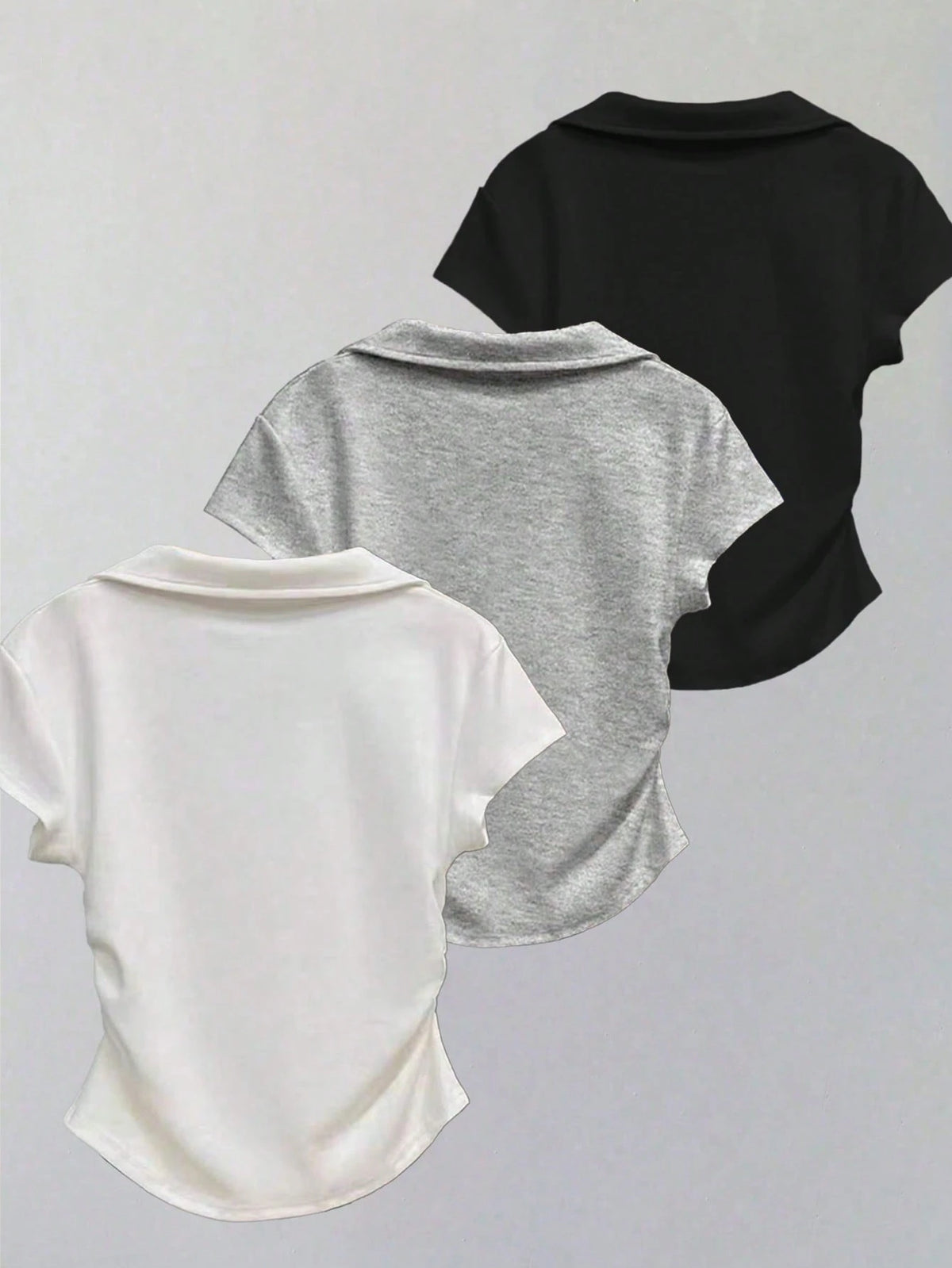 3pcs Women's Summer Casual Solid Color V-Neck Fitted Short Sleeve T-Shirts