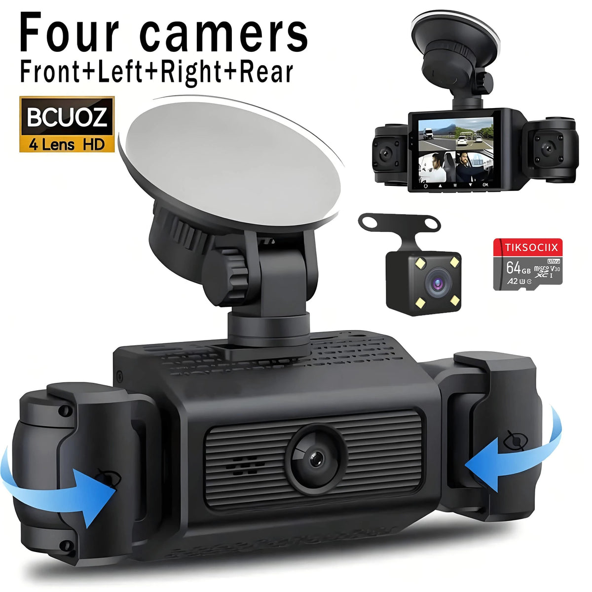 4-Channel Dash Cam, Front And Rear Dual View, 1080P HD Night Vision, Loop Recording, G-Sensor, Built-In Display- High-Resolution Car DVR, Adjustable Lens, Driving Monitor| Compact Dash Cam| Night V