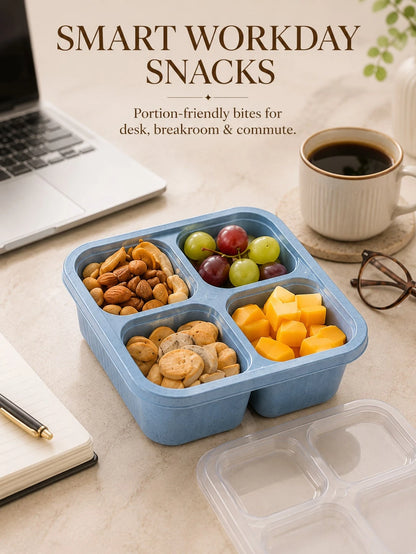 4 Pack Snackle Box Bento Lunch Containers With Clear Lids, 4-Compartment Divided Snack Boxes, Reusable Food Storage Containers For Kids School Lunch, Meal Prep, Fruit, Veggies, Nuts, Travel, Picnic, C