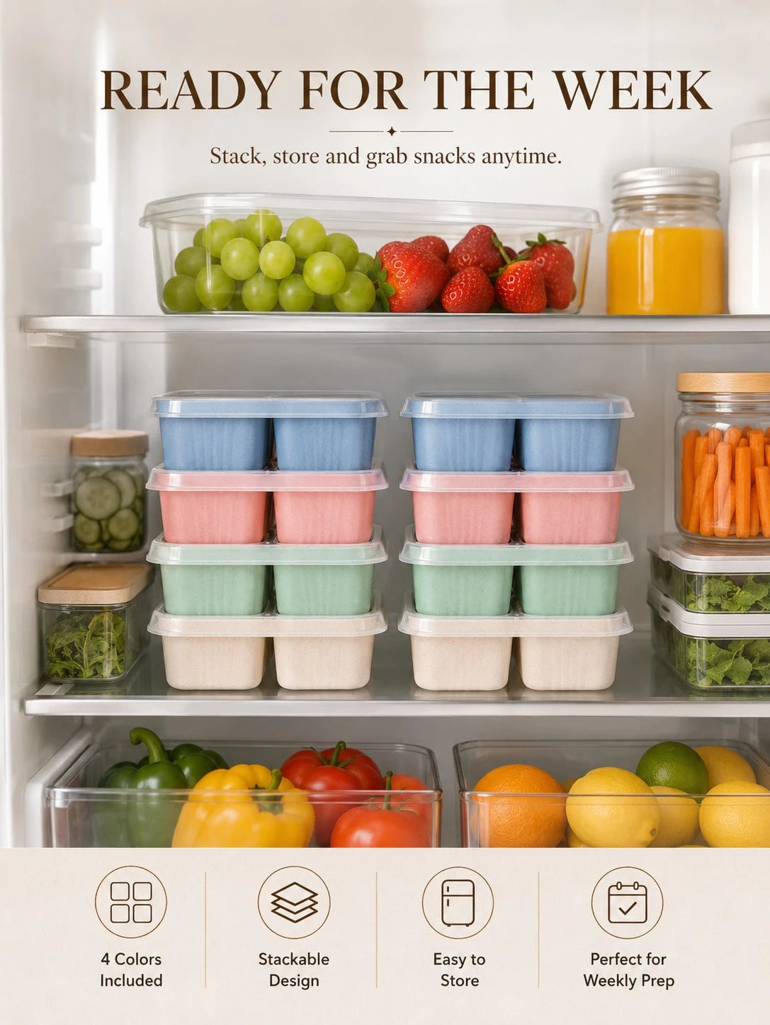 4 Pack Snackle Box Bento Lunch Containers With Clear Lids, 4-Compartment Divided Snack Boxes, Reusable Food Storage Containers For Kids School Lunch, Meal Prep, Fruit, Veggies, Nuts, Travel, Picnic, C