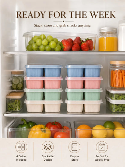 4 Pack Snackle Box Bento Lunch Containers With Clear Lids, 4-Compartment Divided Snack Boxes, Reusable Food Storage Containers For Kids School Lunch, Meal Prep, Fruit, Veggies, Nuts, Travel, Picnic, C