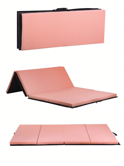 4 Pannel Folding Exercise Mat, PU Leather Gymnastics Mat Wrestling Mat Tumbling Mat, Gym Mat With Carrying Handles For MMA Yoga Stretching Gymnastics And Home Gym