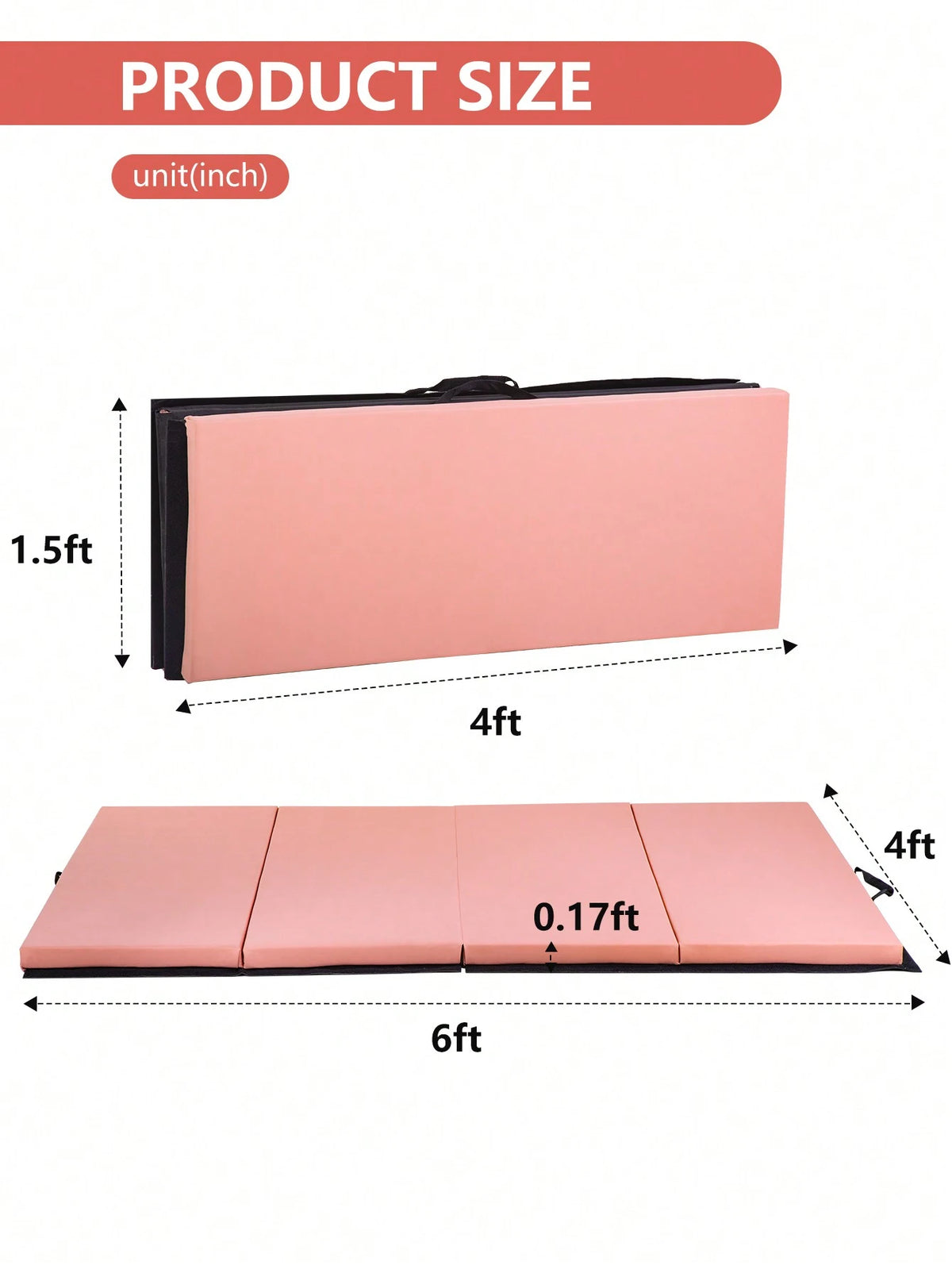 4 Pannel Folding Exercise Mat, PU Leather Gymnastics Mat Wrestling Mat Tumbling Mat, Gym Mat With Carrying Handles For MMA Yoga Stretching Gymnastics And Home Gym