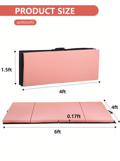 4 Pannel Folding Exercise Mat, PU Leather Gymnastics Mat Wrestling Mat Tumbling Mat, Gym Mat With Carrying Handles For MMA Yoga Stretching Gymnastics And Home Gym