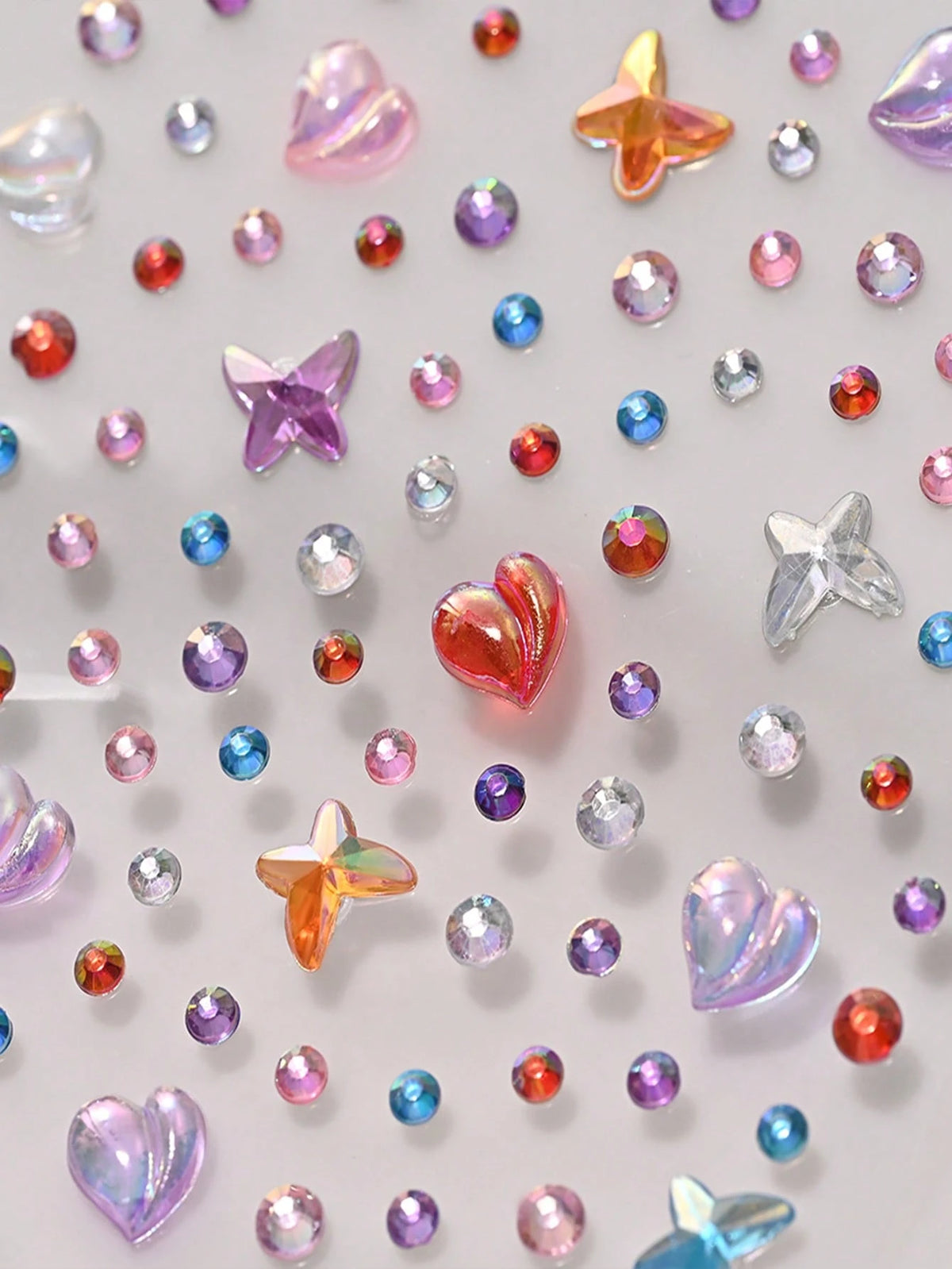 451pcs 3D Summer Rainbow Glitter Rhinestone Stickers, 2pcs Shiny Heart Shaped Sequin Self-Adhesive Rhinestone Stickers, Heart Design Suitable For Makeup And Clothing, Multicolor Diamond Face Decor Sui