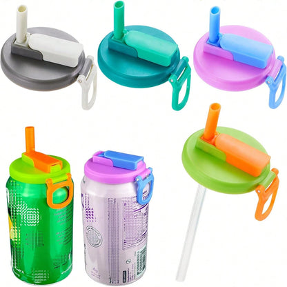 4PCS 4 Color Soda Can Lids With Straw, Soda Can Covers With Silicone Straw Reusable For Fits Standard For Canned Beverage, Beer, Juice,Seltzer. (4 Colour Mixture)