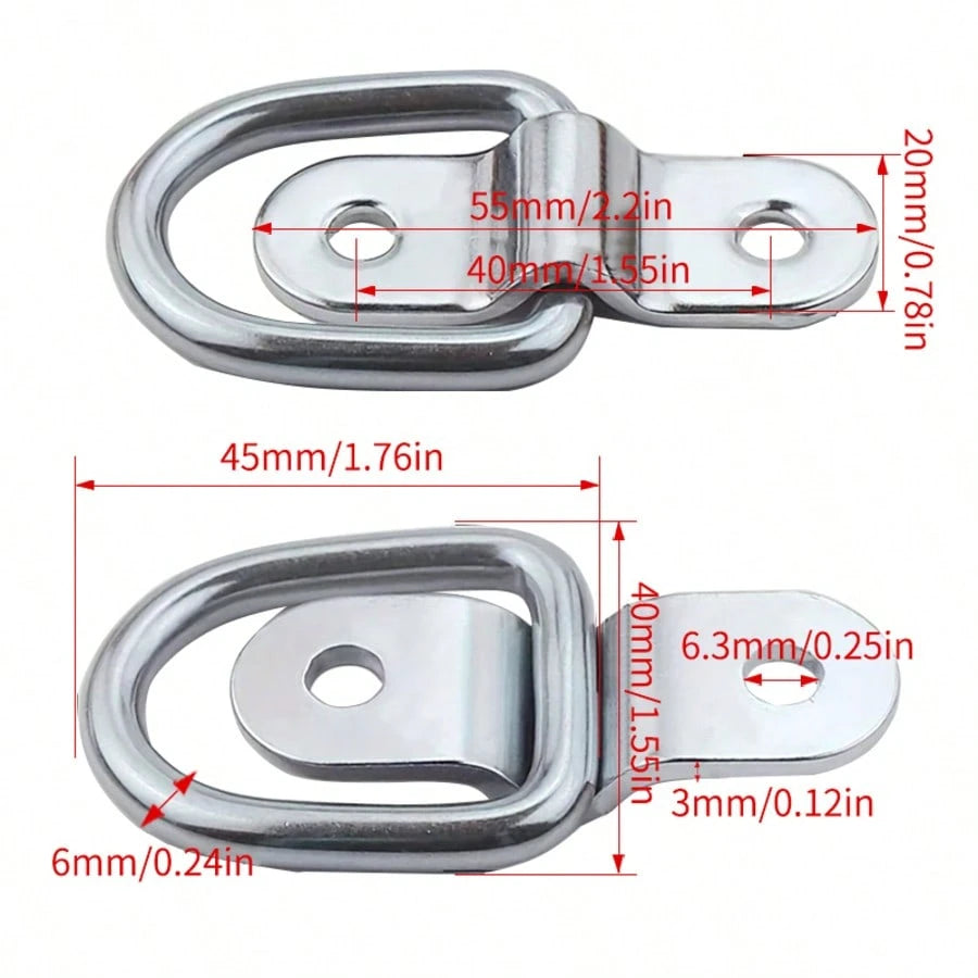 4pcs/Set Container Lashing Straps And Cargo Tie Down Straps- Surface Mount D-Rings. Includes 4 Heavy Duty D-Rings And Mounting Plates With 8 Screws. Suitable For Box Trucks, Trailers, Boats And Vehic