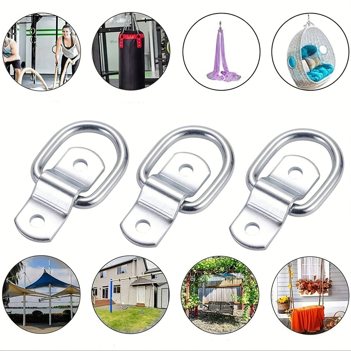 4pcs/Set Container Lashing Straps And Cargo Tie Down Straps- Surface Mount D-Rings. Includes 4 Heavy Duty D-Rings And Mounting Plates With 8 Screws. Suitable For Box Trucks, Trailers, Boats And Vehic