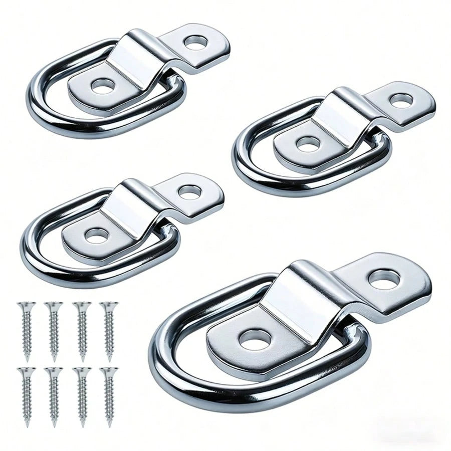 4pcs/Set Container Lashing Straps And Cargo Tie Down Straps- Surface Mount D-Rings. Includes 4 Heavy Duty D-Rings And Mounting Plates With 8 Screws. Suitable For Box Trucks, Trailers, Boats And Vehic