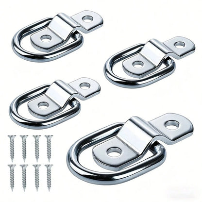 4pcs/Set Container Lashing Straps And Cargo Tie Down Straps- Surface Mount D-Rings. Includes 4 Heavy Duty D-Rings And Mounting Plates With 8 Screws. Suitable For Box Trucks, Trailers, Boats And Vehic