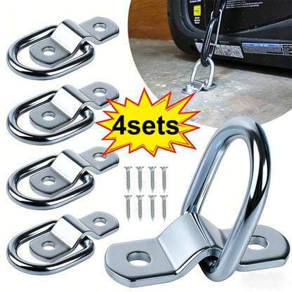 4pcs/Set Container Lashing Straps And Cargo Tie Down Straps- Surface Mount D-Rings. Includes 4 Heavy Duty D-Rings And Mounting Plates With 8 Screws. Suitable For Box Trucks, Trailers, Boats And Vehic