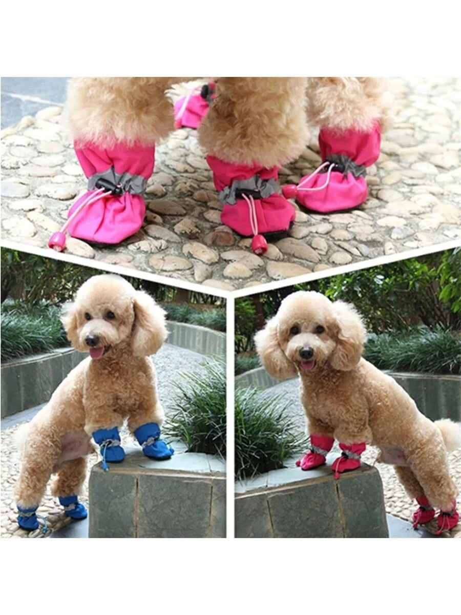 4pcs/Set Waterproof Anti-Slip Pet Dog Shoes, Chihuahua Rain Boots For Small Dogs & Puppies