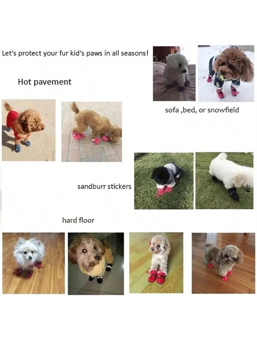 4pcs/Set Waterproof Anti-Slip Pet Dog Shoes, Chihuahua Rain Boots For Small Dogs & Puppies