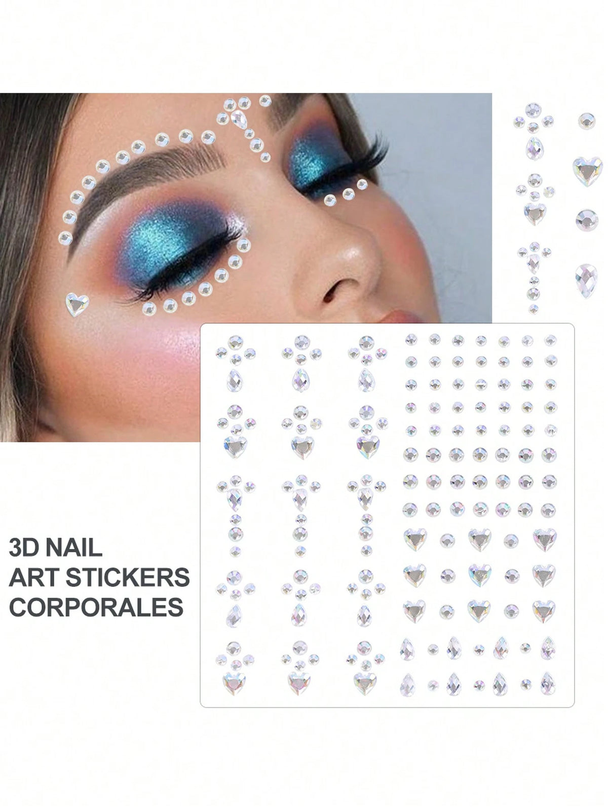 4Sheets/Set Sparkling Rhinestone Face Stickers- 864pcs 3D Rhinestone Face Gems With Tear Drop Shape,Moon,Star,Heart & Butterfly Shape- Perfect For Stage Performance, DIY, Holiday Party (Makeup Carni
