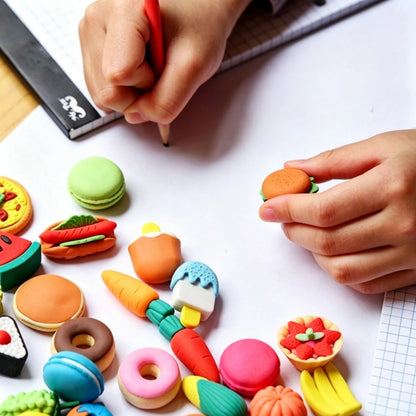 5/10/30pcs Random Style Cute Food Pattern Eraser Set- Mini Fruit, Vegetable, Dessert Pattern Erasers, For Classroom Rewards And Party Favors, Collectible Desk Decor- Various Fun Food-Shaped Statione