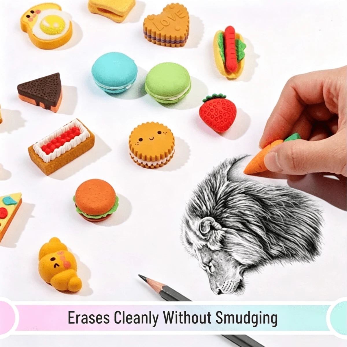5/10/30pcs Random Style Cute Food Pattern Eraser Set- Mini Fruit, Vegetable, Dessert Pattern Erasers, For Classroom Rewards And Party Favors, Collectible Desk Decor- Various Fun Food-Shaped Statione