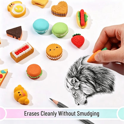 5/10/30pcs Random Style Cute Food Pattern Eraser Set- Mini Fruit, Vegetable, Dessert Pattern Erasers, For Classroom Rewards And Party Favors, Collectible Desk Decor- Various Fun Food-Shaped Statione