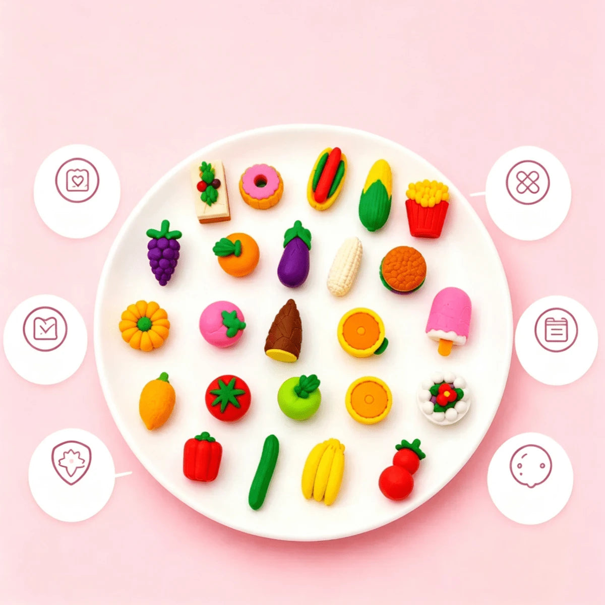 5/10/30pcs Random Style Cute Food Pattern Eraser Set- Mini Fruit, Vegetable, Dessert Pattern Erasers, For Classroom Rewards And Party Favors, Collectible Desk Decor- Various Fun Food-Shaped Statione