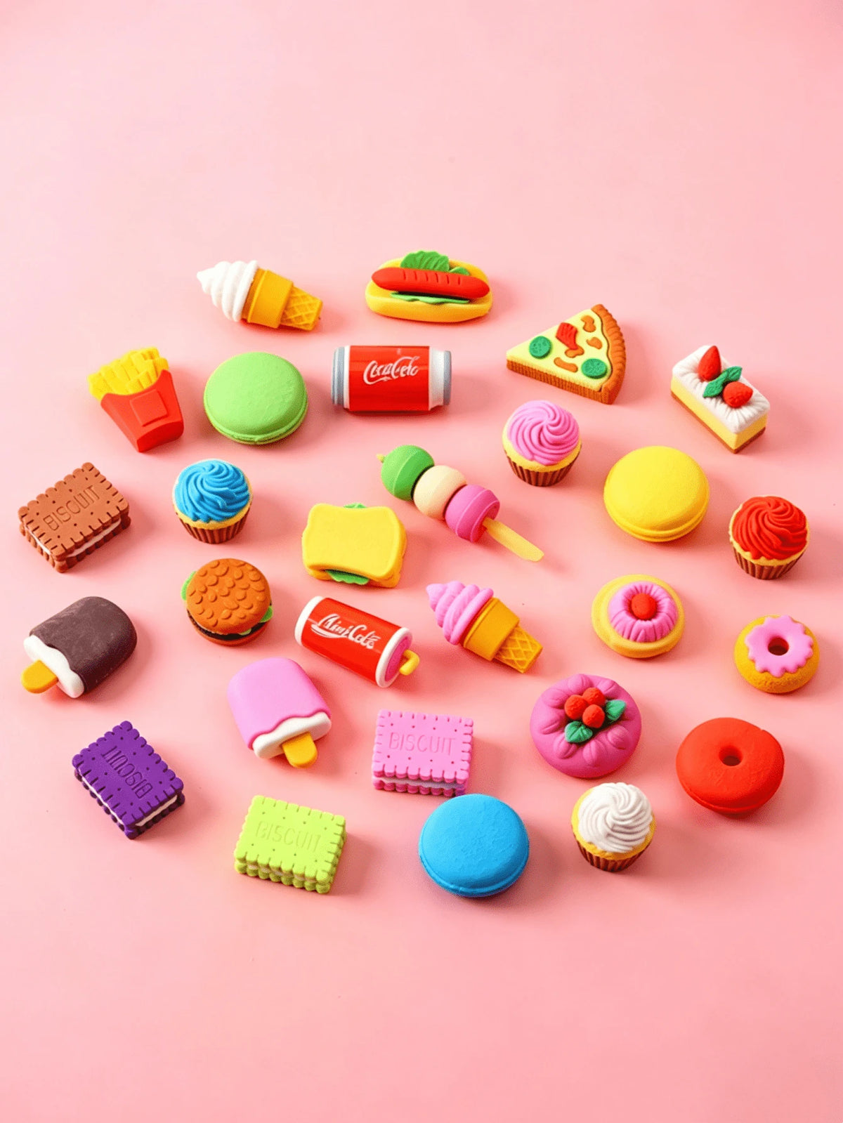 5/10/30pcs Random Style Cute Food Pattern Eraser Set- Mini Fruit, Vegetable, Dessert Pattern Erasers, For Classroom Rewards And Party Favors, Collectible Desk Decor- Various Fun Food-Shaped Statione