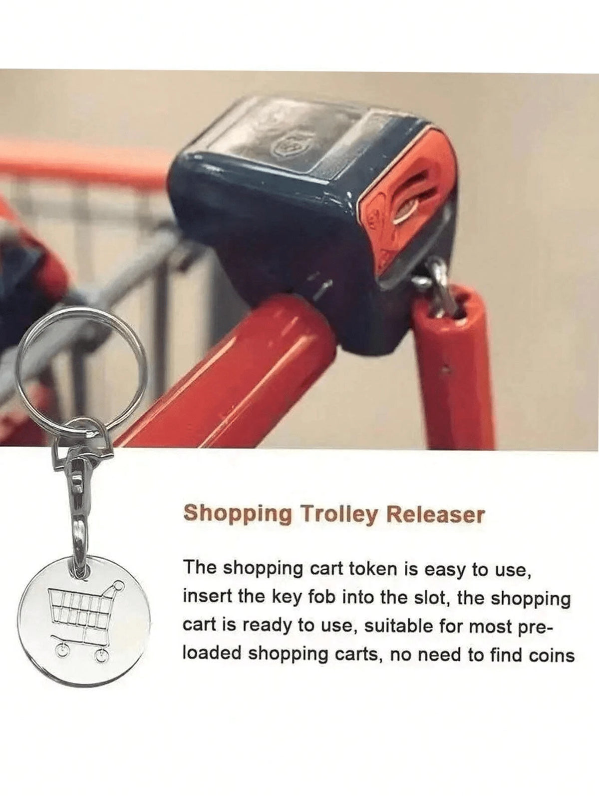 5/1pc Supermarket Shopping Cart Token, Stainless Steel Key Chain With Shopping Cart Unlock Key Ring Decor, Key Chain Accessory