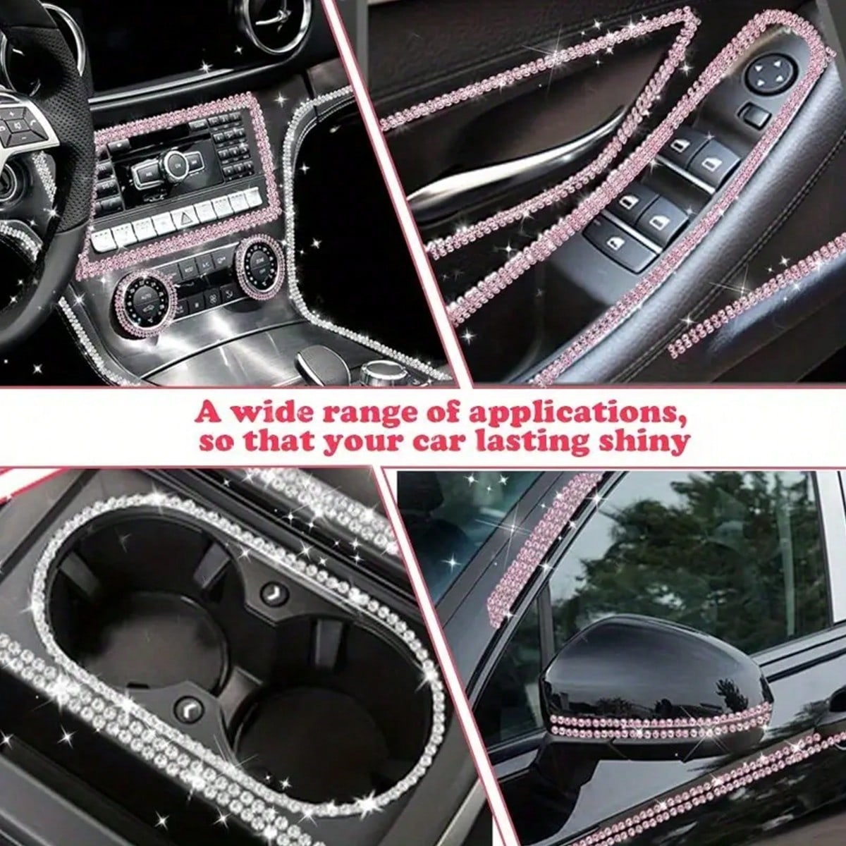 5-Meter/Roll DIY Rhinestone Strip For Car Crystal Diamond Decoration Car Diamond Decoration Self-Adhesive Diamond Crafts DIY Rhinestone Strips 1yard