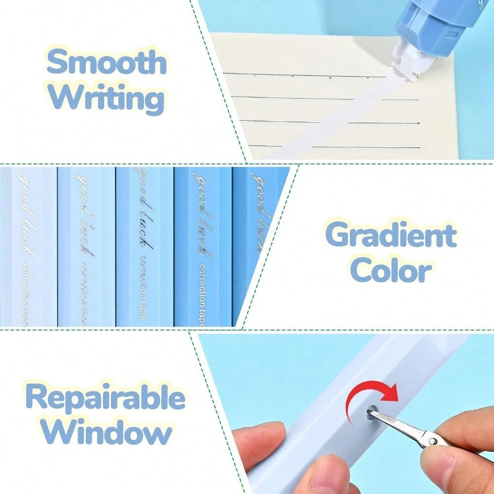 5 Pcs White Correction Tapes, Aesthetic Correction Tape Pens Smooth Pull Out, Easy To Use Pen Shaped Applicator For Students School Office Supplies