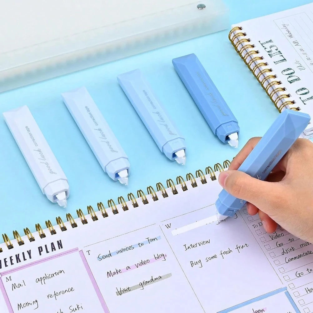 5 Pcs White Correction Tapes, Aesthetic Correction Tape Pens Smooth Pull Out, Easy To Use Pen Shaped Applicator For Students School Office Supplies
