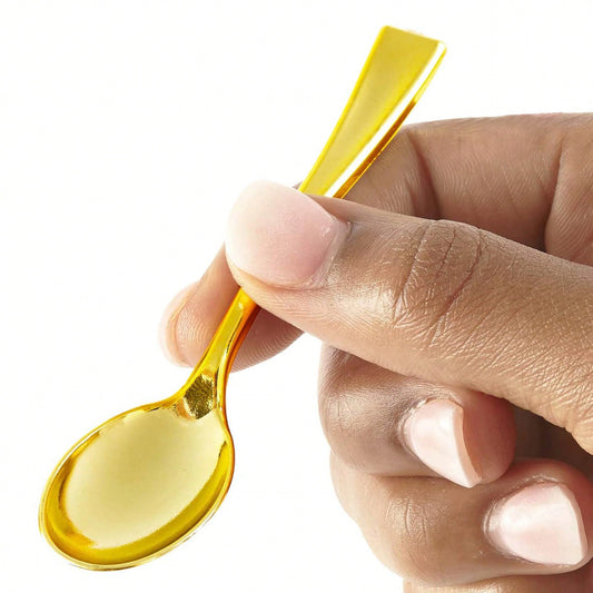50/100PCMiniature Plastic Gold Spoons, Disposable Gold-Plated Spoons, Suitable For Parties, Banquets, And Buffets