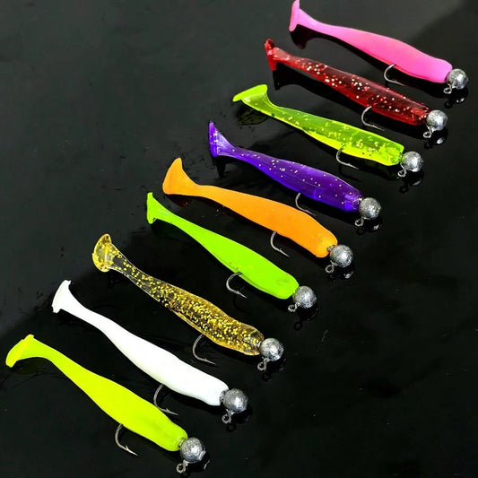 55pcs Fishing Lure Set, Including Lead Head Hook, Soft Bait T Tail Soft Worm Hooks, Suitable For Bass, Walleye, Fishing Tackle