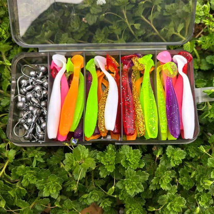 55pcs Fishing Lure Set, Including Lead Head Hook, Soft Bait T Tail Soft Worm Hooks, Suitable For Bass, Walleye, Fishing Tackle