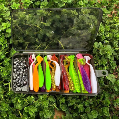 55pcs Fishing Lure Set, Including Lead Head Hook, Soft Bait T Tail Soft Worm Hooks, Suitable For Bass, Walleye, Fishing Tackle