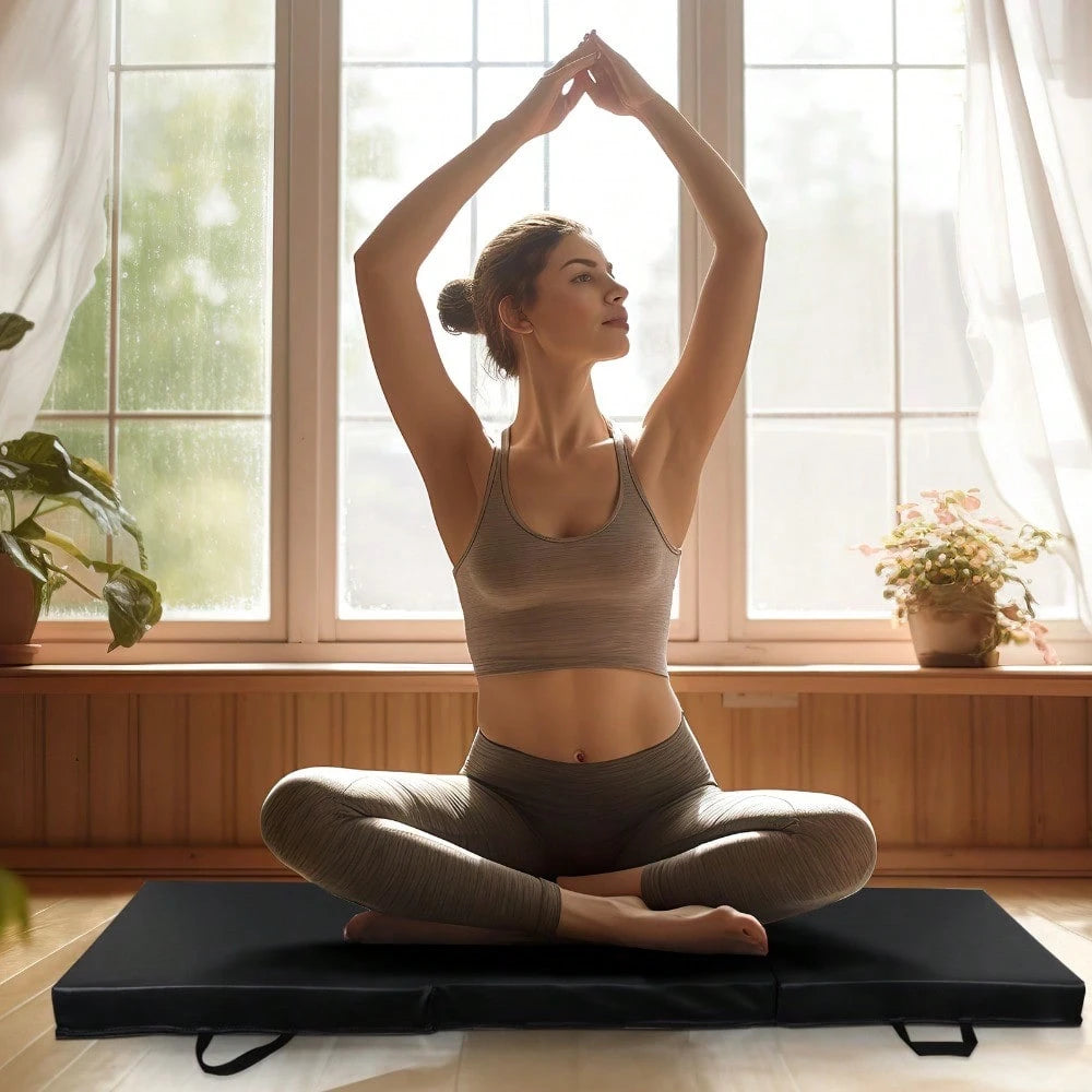6x2 Folding Gym Mat Exercise Mat 2" Thick Gymnastics Tumbling Mat For Yoga Black
