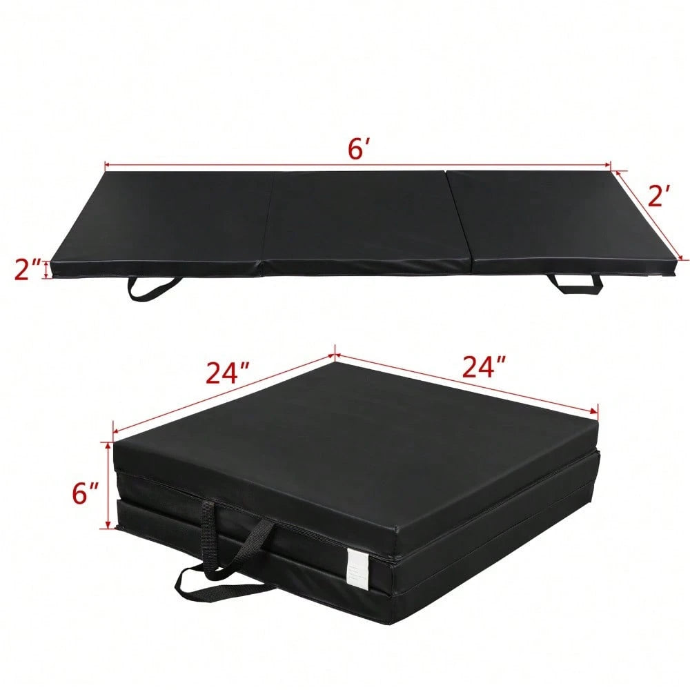 6x2 Folding Gym Mat Exercise Mat 2" Thick Gymnastics Tumbling Mat For Yoga Black