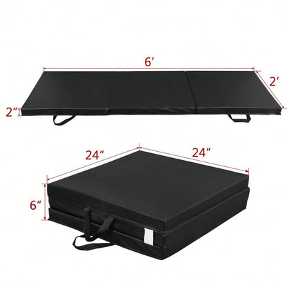 6x2 Folding Gym Mat Exercise Mat 2" Thick Gymnastics Tumbling Mat For Yoga Black