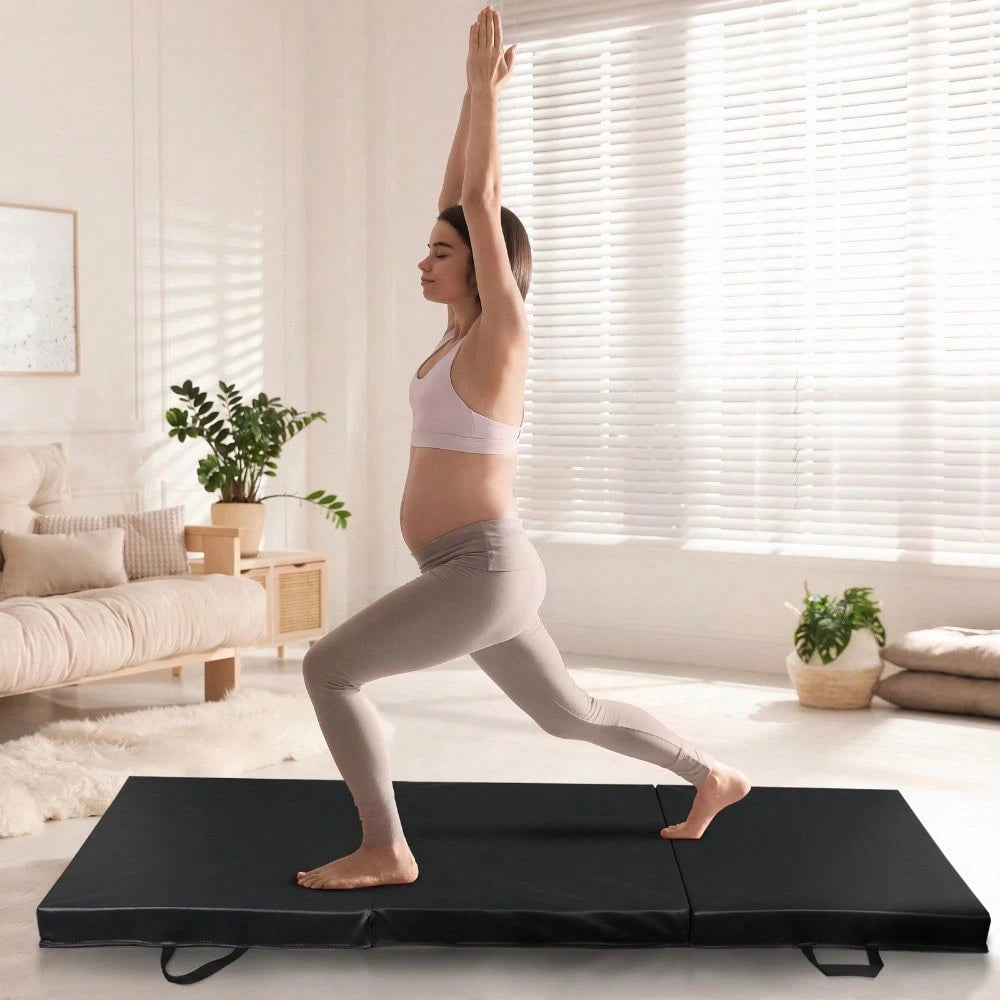 6x2 Folding Gym Mat Exercise Mat 2" Thick Gymnastics Tumbling Mat For Yoga Black