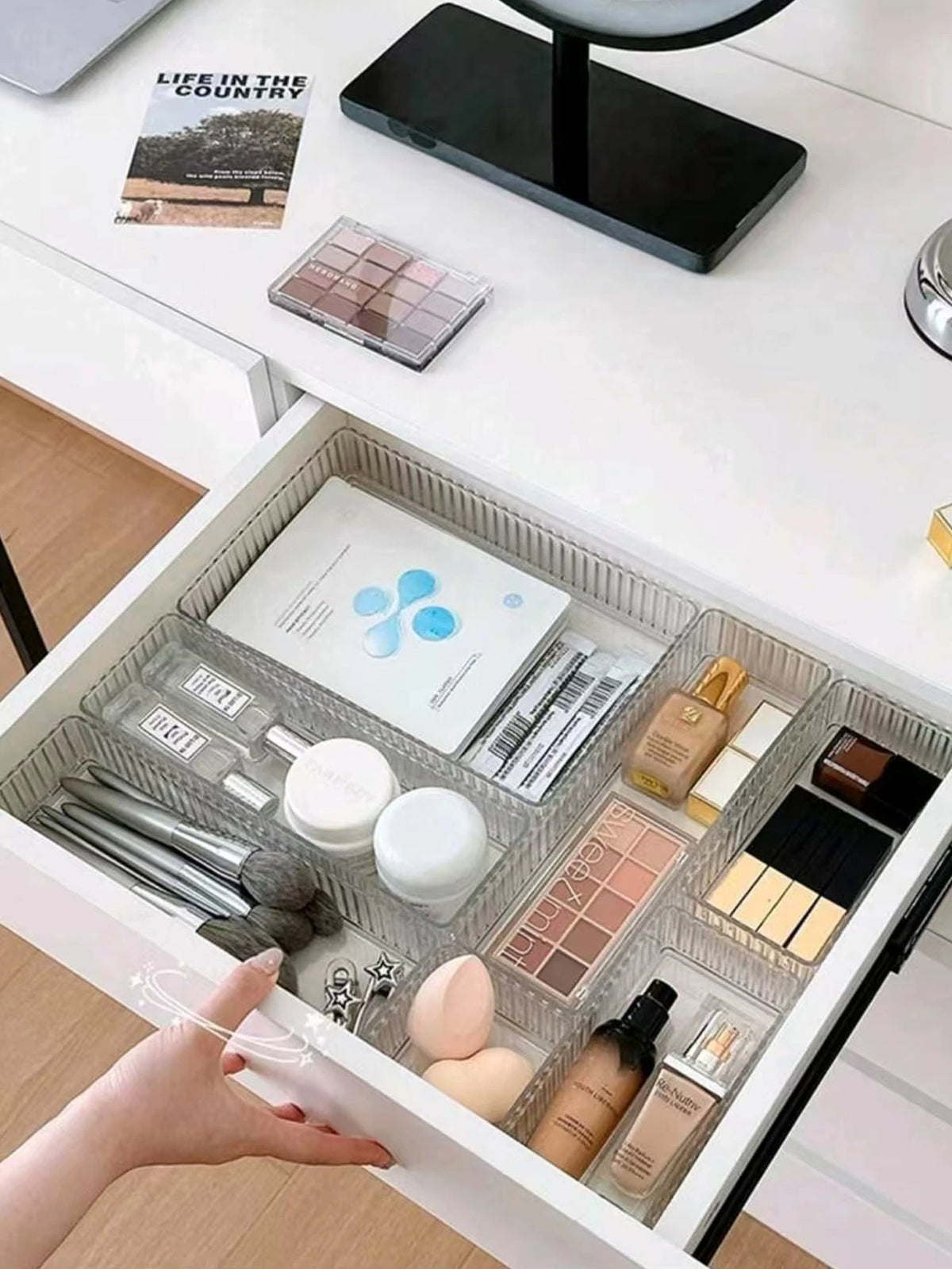 7pcs Set Wavy Transparent Cosmetic Storage Boxes, Stackable Desktop Drawer Organizer, Bedroom Holiday Room Home Decor Storage Boxes, Suitable For Storing And Organizing Cosmetics, Stationery, Tablewar