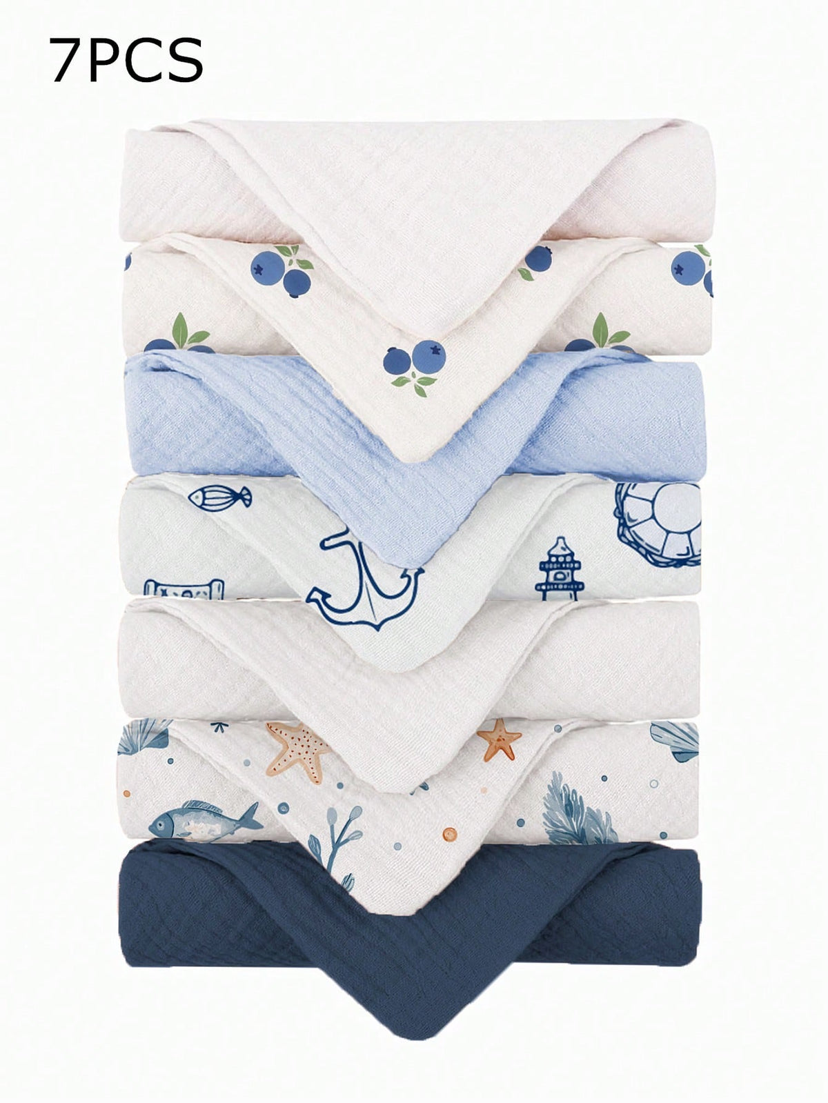 7pcs Soft & Comfortable 100% Cotton Baby Bibs, Solid Color, Floral, Cartoon Animal Printed Baby Cotton Gauze Burp Cloths, Feeding Handkerchiefs, Essential For Newborns