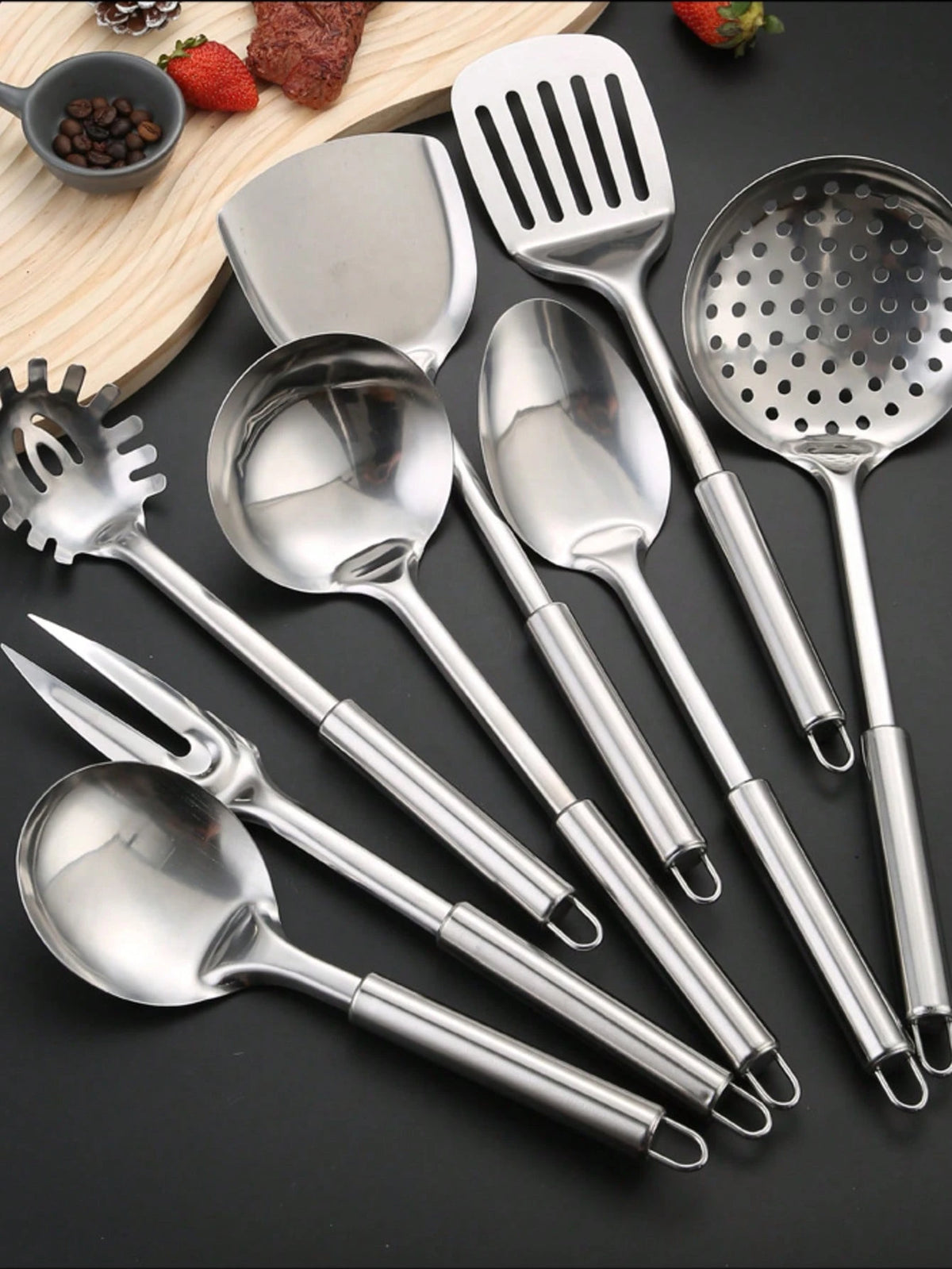 8-Piece Modern Stainless Steel Cookware Set- Cooking And Service Tools- Non-Stick Pans, Dishwasher- Perfect For Home Chefs And Cooking Enthusiasts- Essential For Holiday Life/Kitchen Essentials/Sm