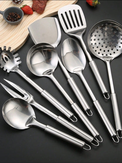 8-Piece Modern Stainless Steel Cookware Set- Cooking And Service Tools- Non-Stick Pans, Dishwasher- Perfect For Home Chefs And Cooking Enthusiasts- Essential For Holiday Life/Kitchen Essentials/Sm
